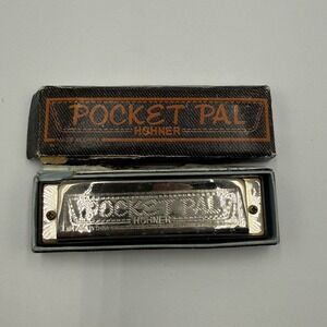 Vintage Hohner Pocket Pal Harmonica‎ 4" Silver 10 Hole w/ Box C Key Note